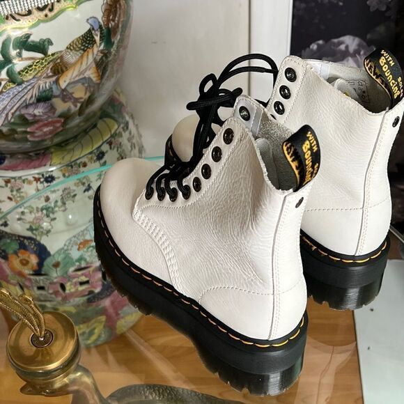 Dr. Martens 1460 Pascal Max Optical White Pisa Leather Platform Boots - Picture 4 of 10